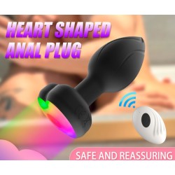 Plug Vibrador con Luz de Silicona Negra Control Remoto Recargable 10 modos