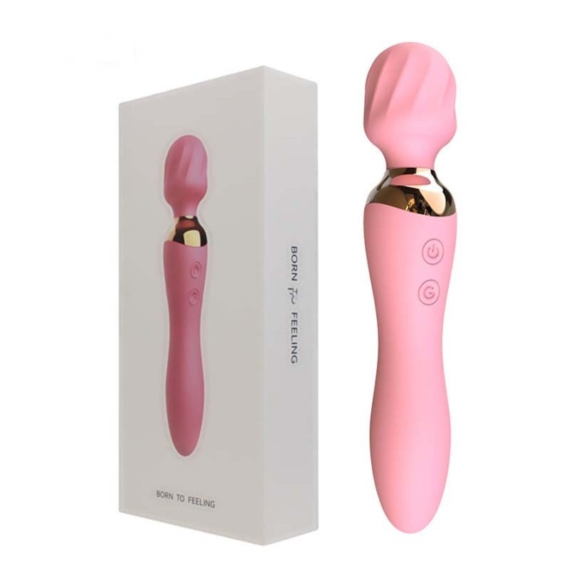 VIBROMASSEUR RECHARGEABLE À DOUBLE BAGUETTE ROSE -10 modes Double vibration moteur