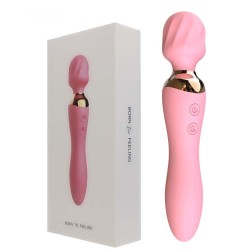 VIBRADOR RECARREGÁVEL COM VARINHA DUPLA ROSA -10 modos Vibração dupla do motor