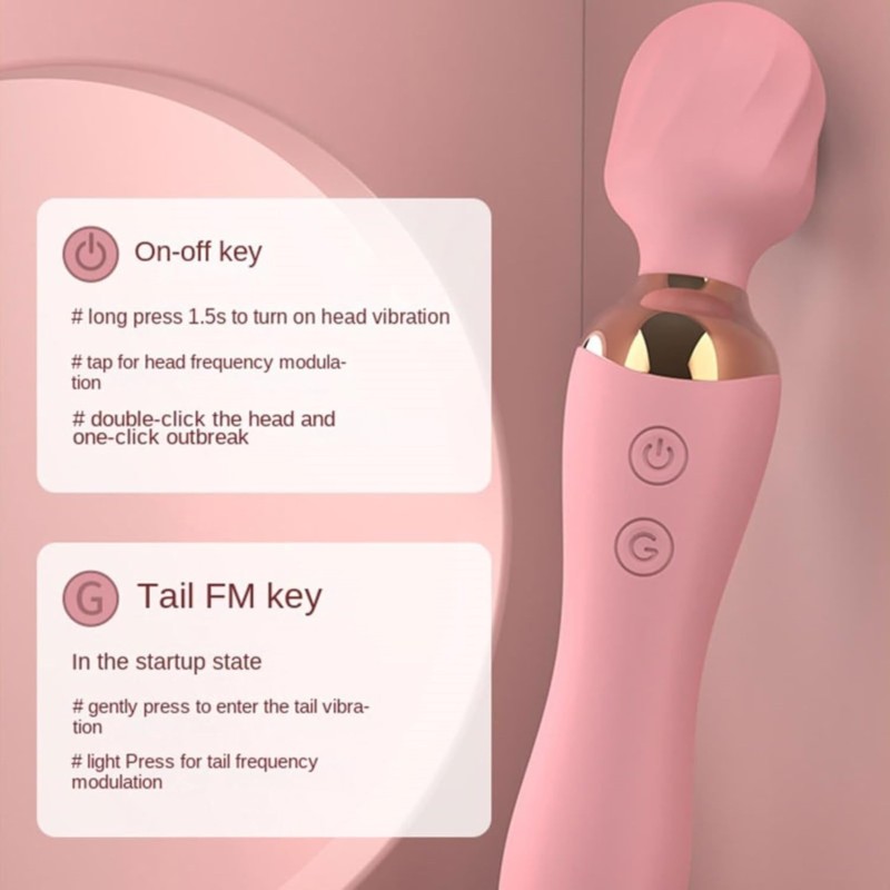 VIBROMASSEUR RECHARGEABLE À DOUBLE BAGUETTE ROSE -10 modes Double vibration moteur