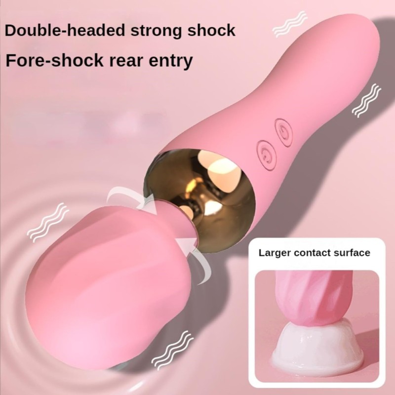 VIBRADOR RECARREGÁVEL COM VARINHA DUPLA ROSA -10 modos Vibração dupla do motor