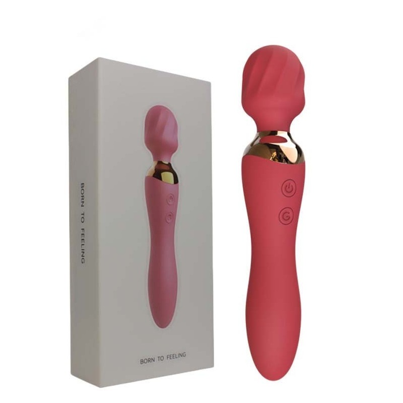 DOUBLE WAND RECHARGEABLE VIBRATOR RED -10 modes Dual motor vibration