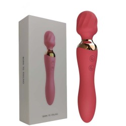 DOBLE WAND VIBRADOR RECARGABLE ROJO -10 modos Vibración doble motor