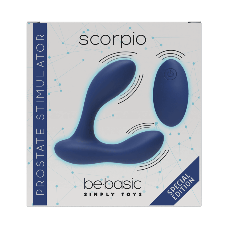 Scorpio Blue - Vibratore anale doppio prostatico ricaricabile 10 modalità telecomando - Be Basic