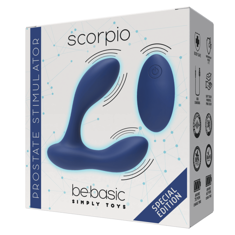 Scorpio Blue - Rechargeable Double Prostate Anal Vibrator 10 modes remote control - Be Basic