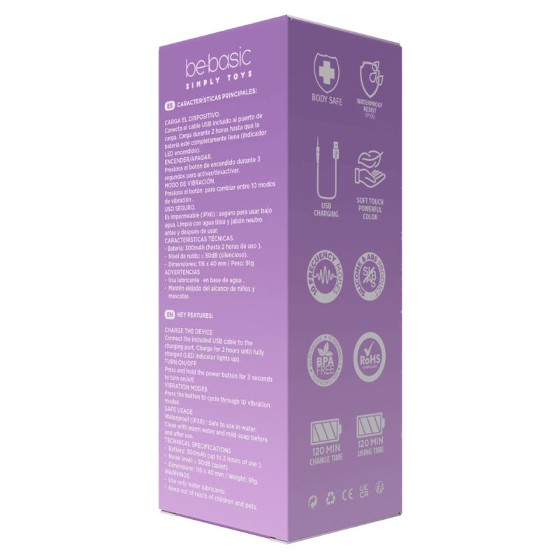 Wandy Morado- Mini Wand Vibrador Recargable 10 modos - Be Basic