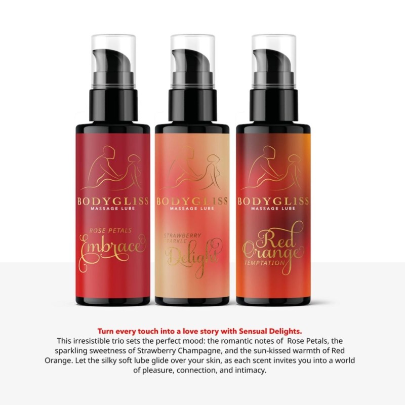 bodygliss Delight - Kit de voyage - 3 x 50 ml - Lubrifiant et huile de massage en 1 - 150 ml