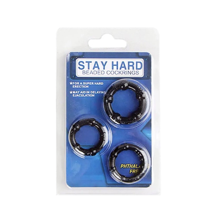 Stay Hard - Set de 3 anillas negras TPE