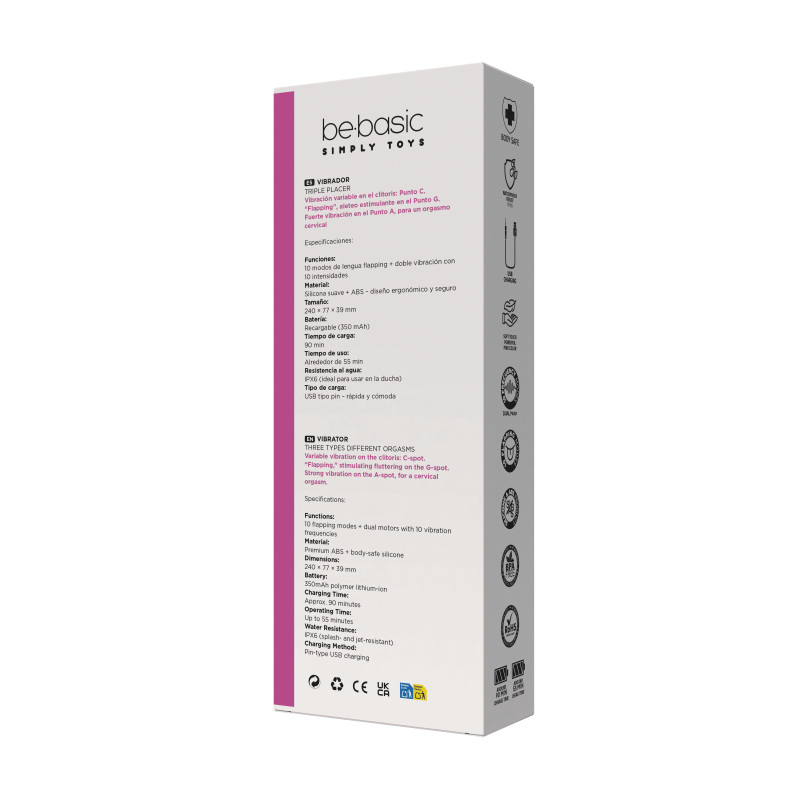 Olivia - Vibrador Recargable triple - flapping 10 modos - Be Basic