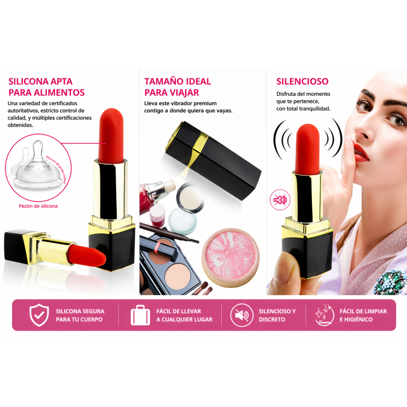 Rechargeable Vibrating Lipstick 10 modes Black ArcadeX